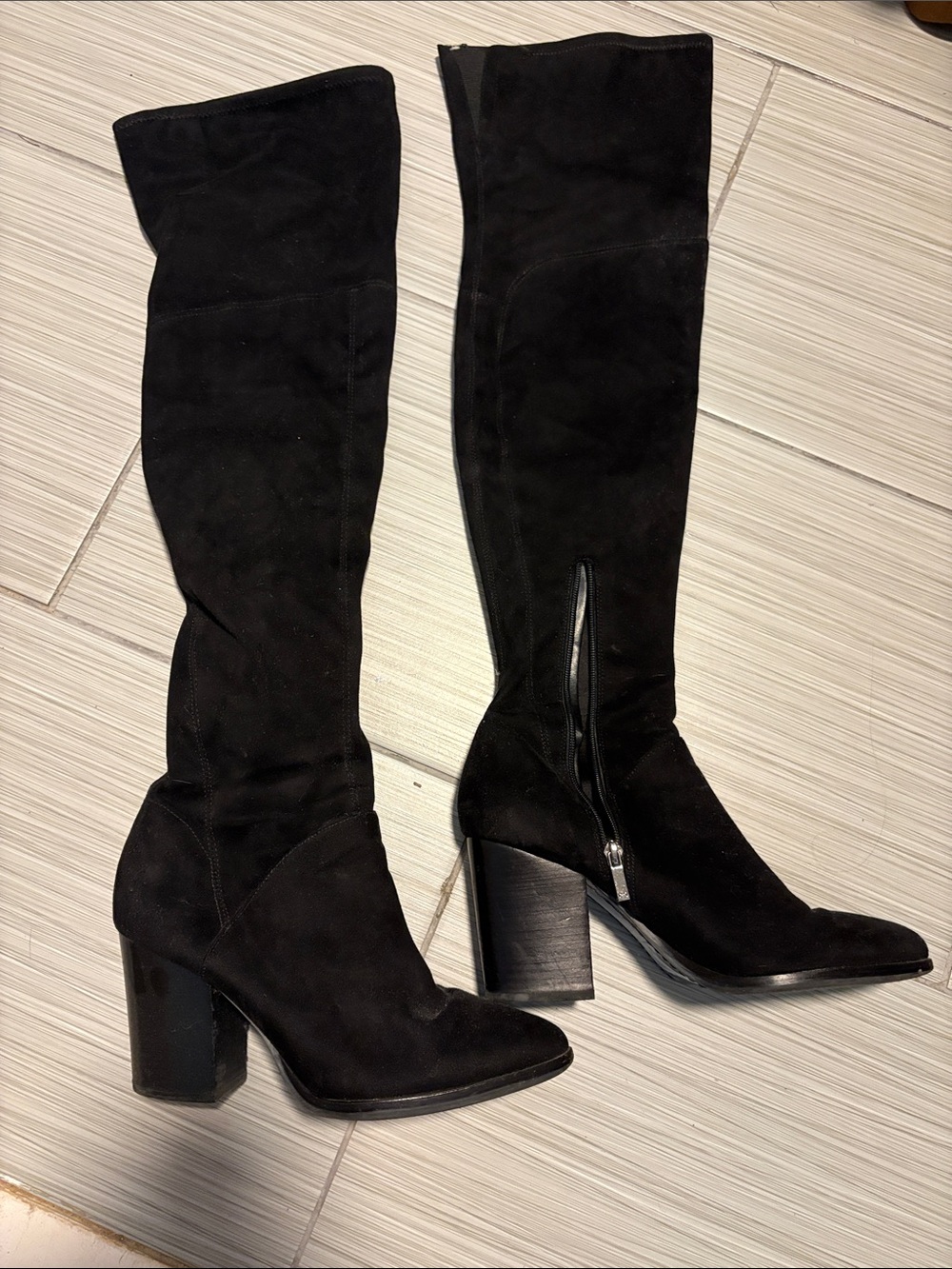 Marc Fisher Black Suede Over-the-Knee Block Heel Boots